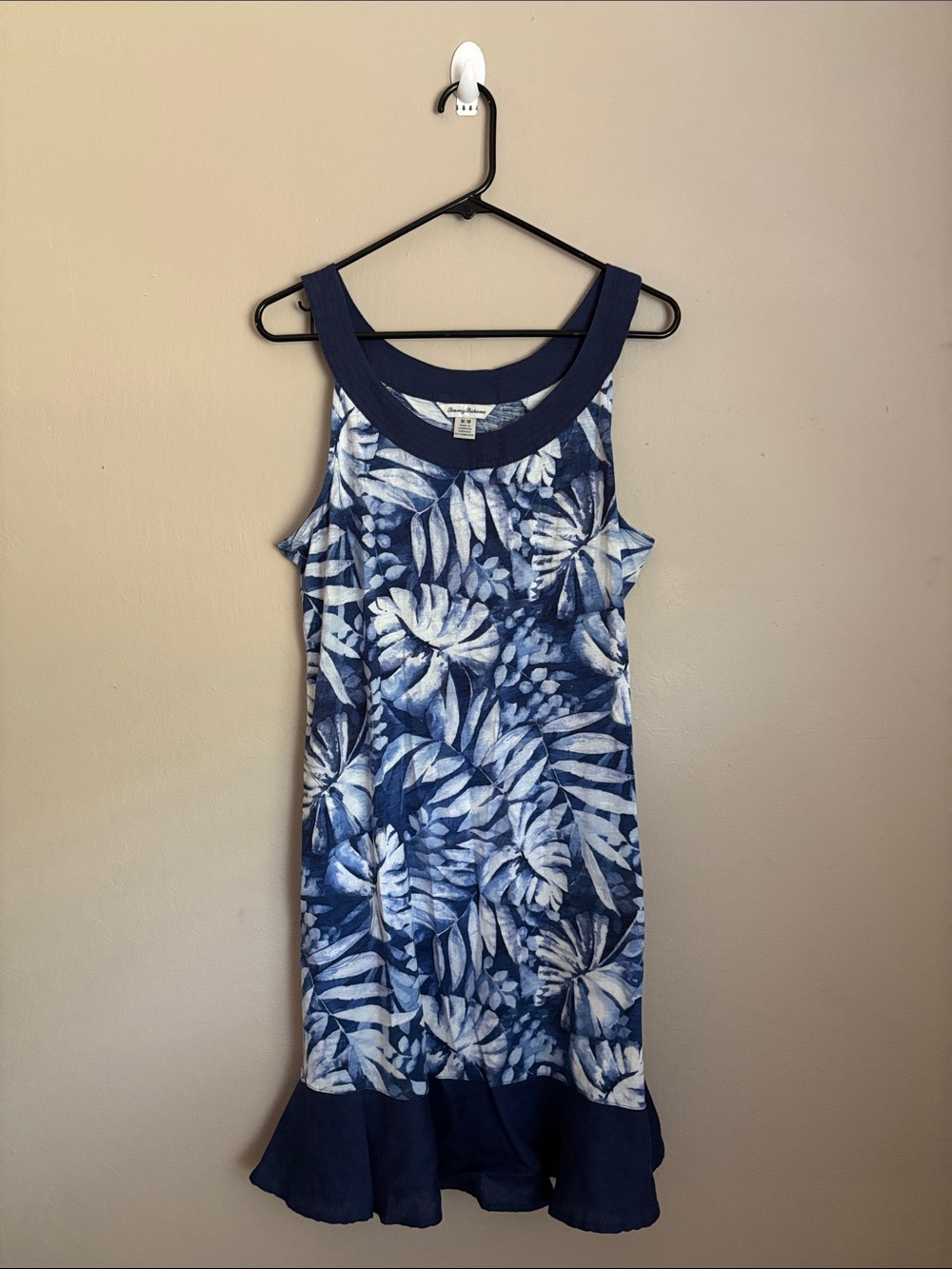 Tommy Bahama Blue Tropical Print Ruffle-Hem Tank Dress size medium